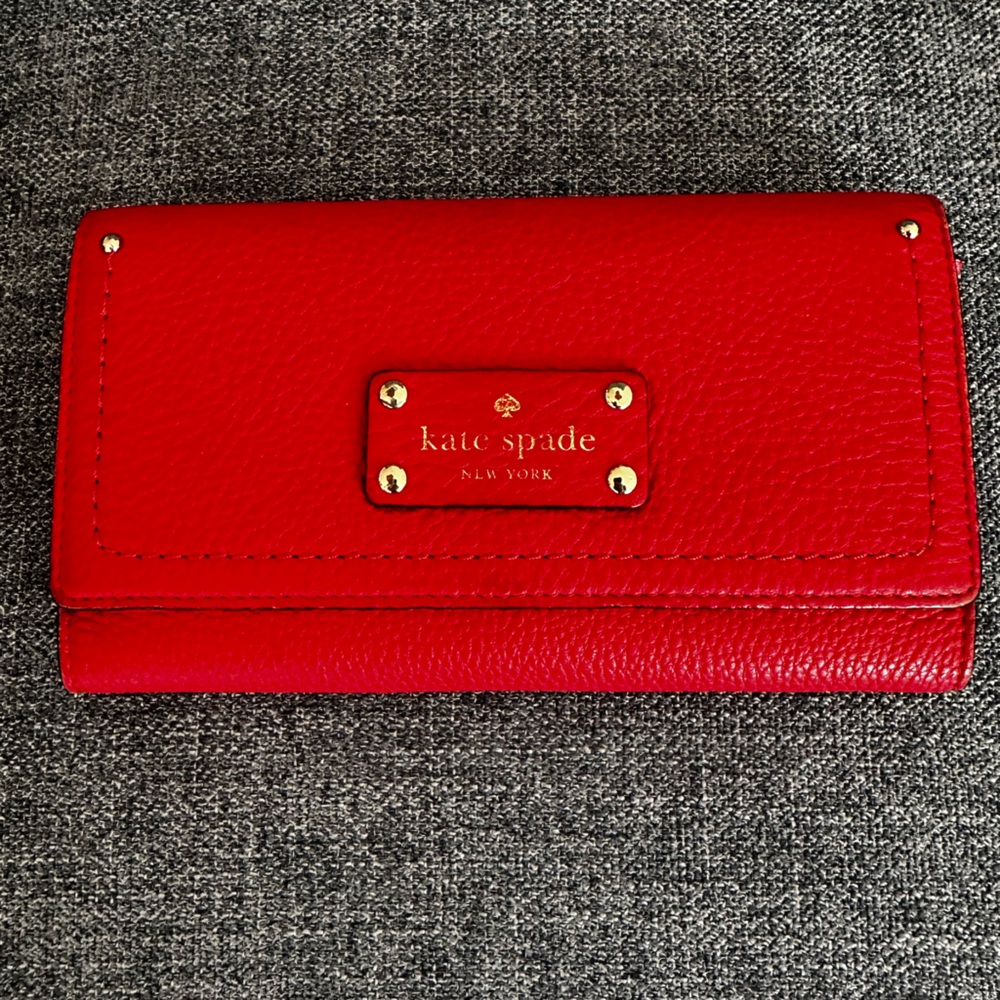 Kate Spade Cherry Red Wallet with Gold Accents